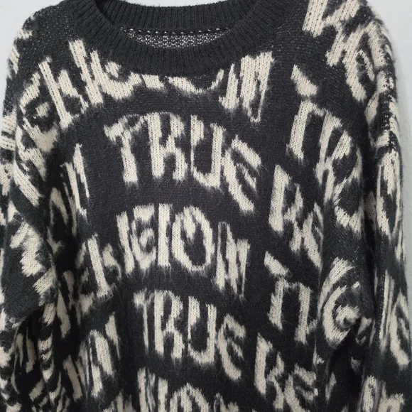 True Religion Monogram Fuzzy Sweater Size Large